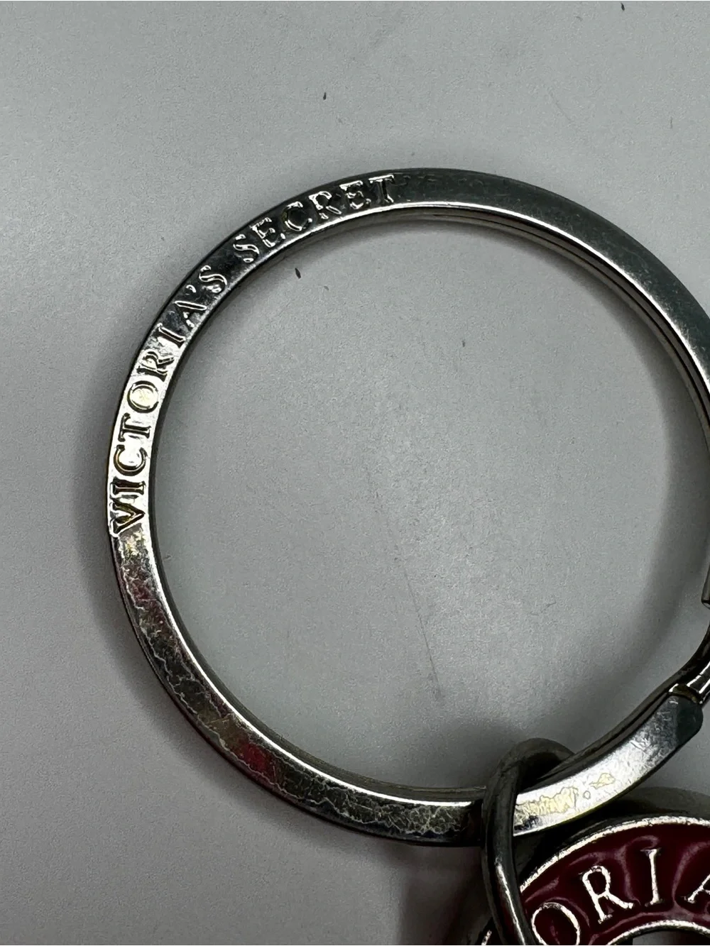 Victoria's Secret Silver tone Keyring with Pink Enamel Logo Charm